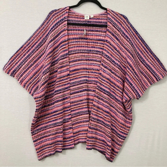 New GAP Pink Purple Striped Cotton Textured Open Front Cardigan XL - Picture 1 of 11